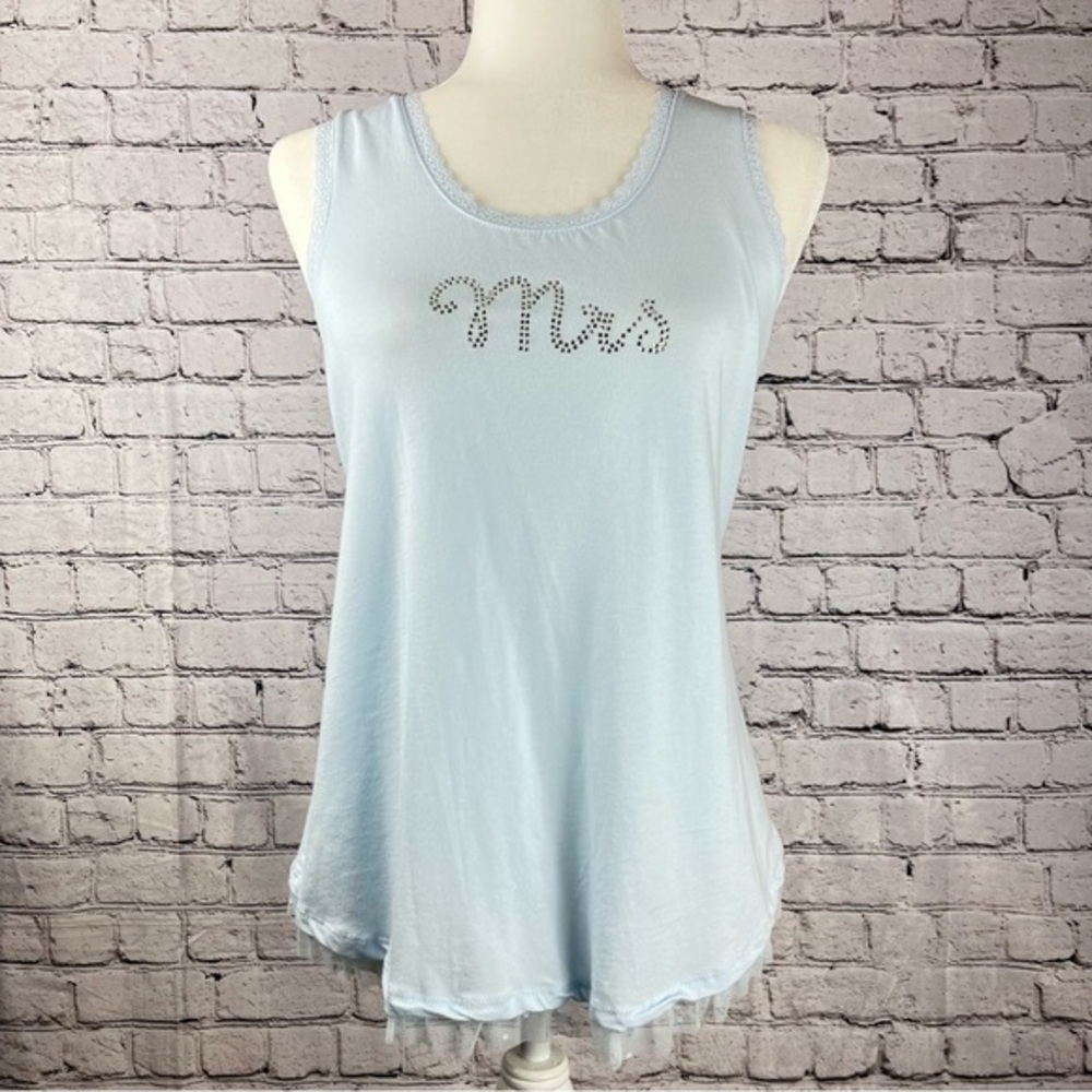 Kensie Rhinestone "Mrs." Racerback Sleep Tank Top M